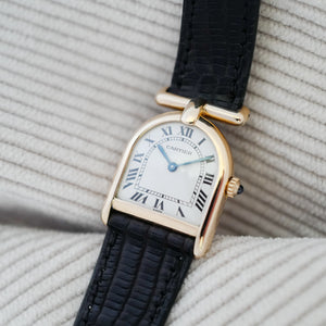 Montre Cartier Calandre Romane sur cuir lézard noir vintage