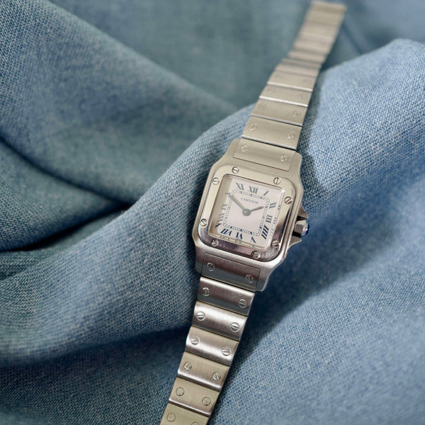 Montre cartier mini acier femme Santos galbée vintage