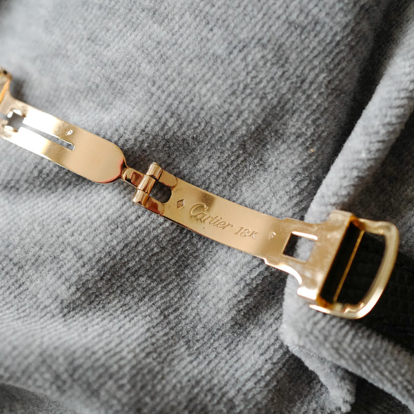 Montre Cartier Tank Normale ancienne boucle déployante bracelet lézard noir