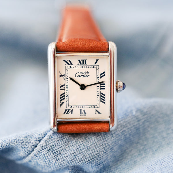 Montre Cartier tank vintage chiffre romains bleus