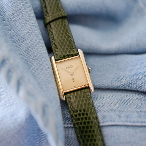 Montre cuir vert femme Cartier Tank
