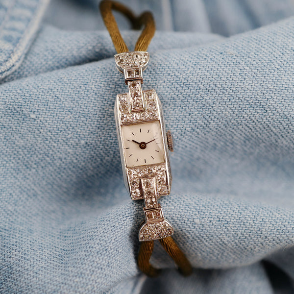 montre femme art déco vintage platine or diamants