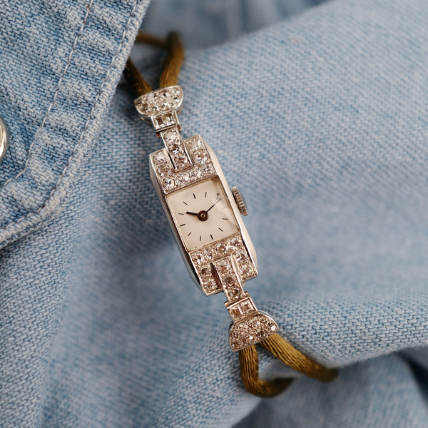 montre femme art déco vintage platine or diamants