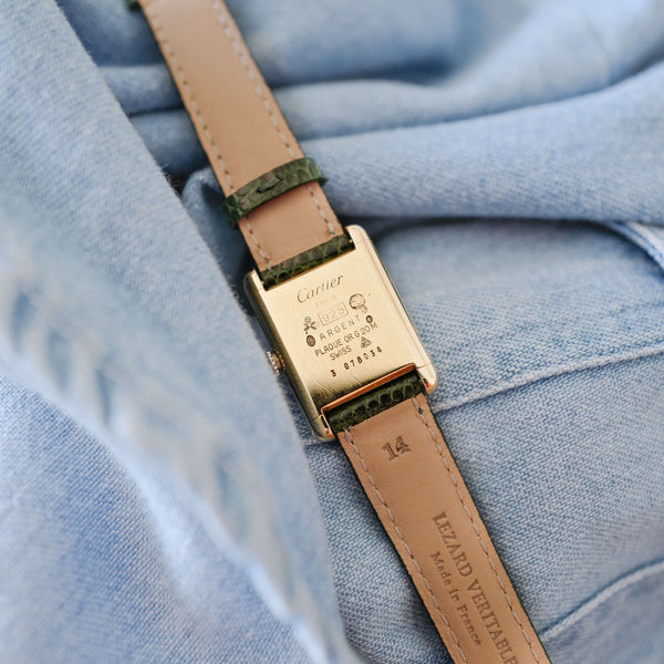 Montre femme Cartier Must vintage cuir lézard vert
