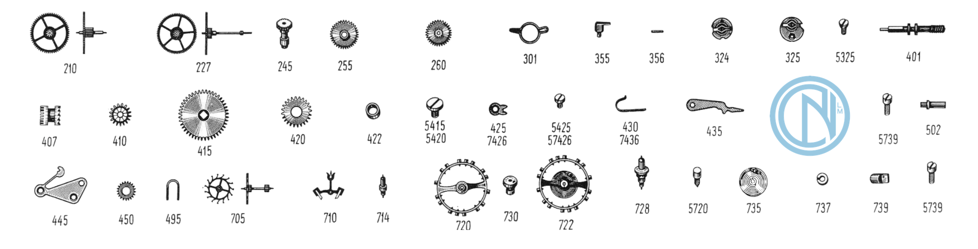 Mouvement de montre mécanique en vue éclatée