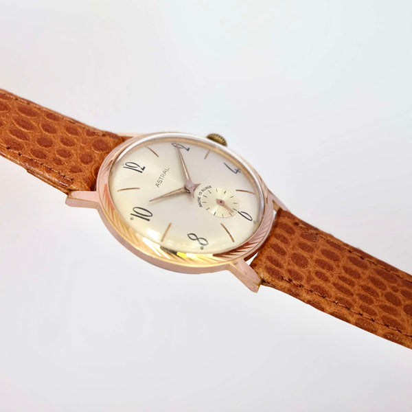 Montre or femme ancienne marron effet crocodile bracelet