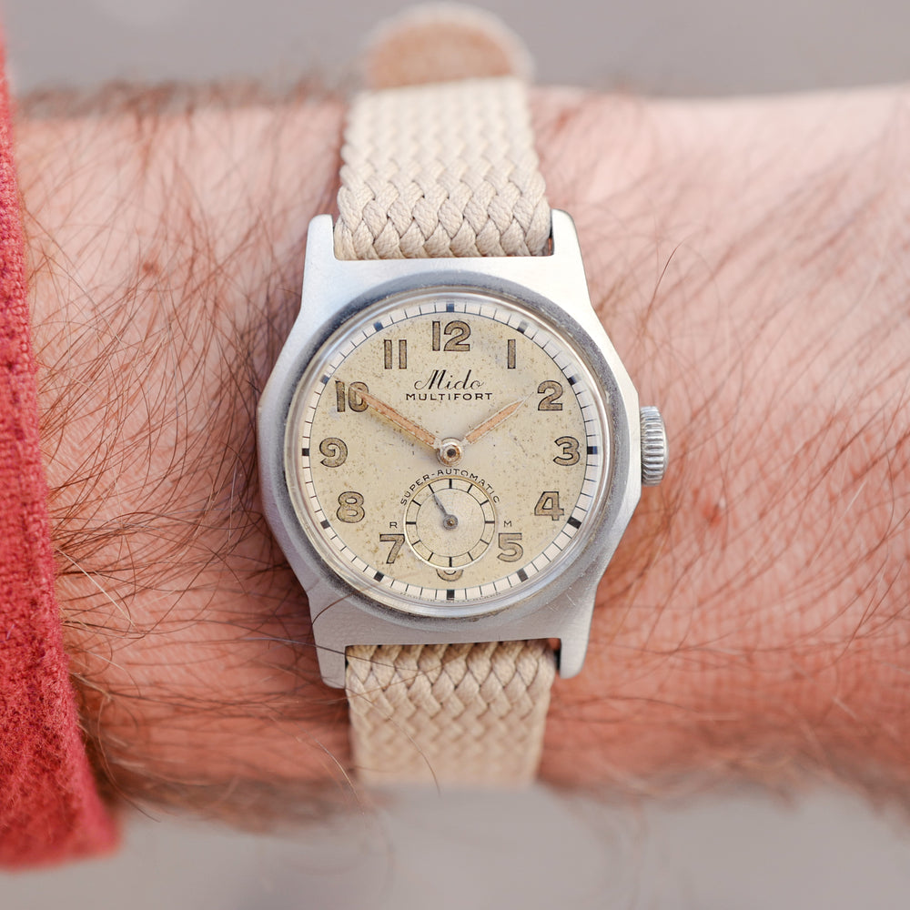 Montre vintage cadran militaire mouvement bumper Mido
