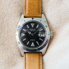 Montre vintage cadran noir cuir marron