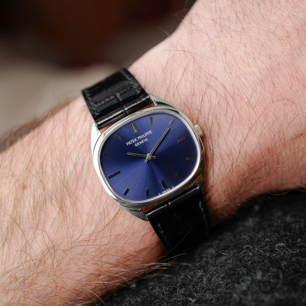 Patek Philippe Ellipse réf 3545 or blanc cadran bleu vintage 1970_2