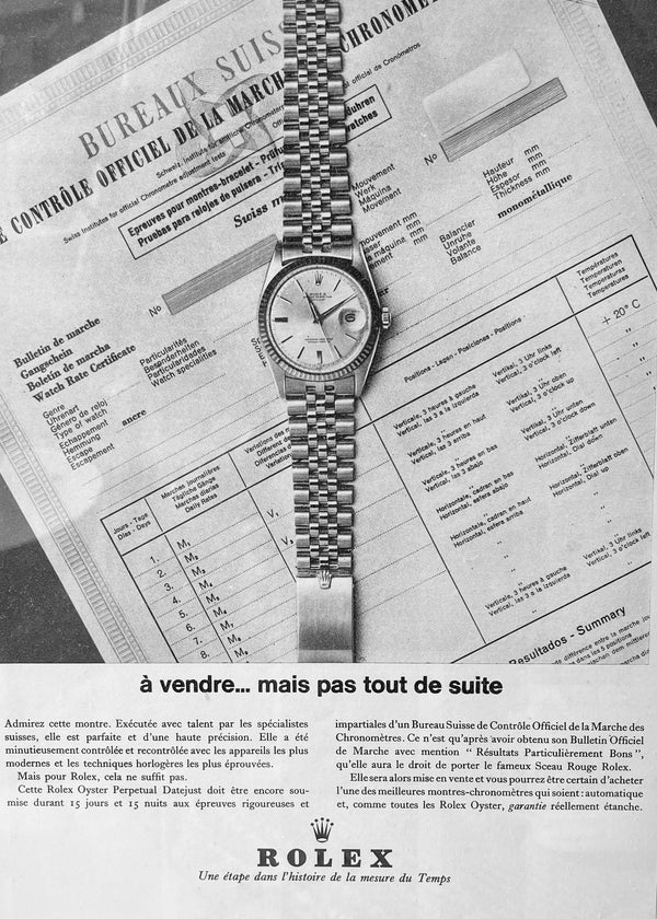 Publicité ancienne Rolex Datejust Jubilee a vendre mais pas tout de suite investissement
