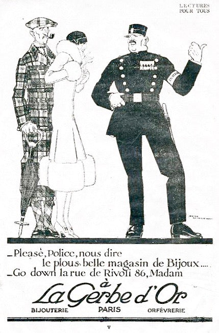 Publicité horlogerie bijouterie ancienne La Gerbe d'Or Paris Rue de Rivoli
