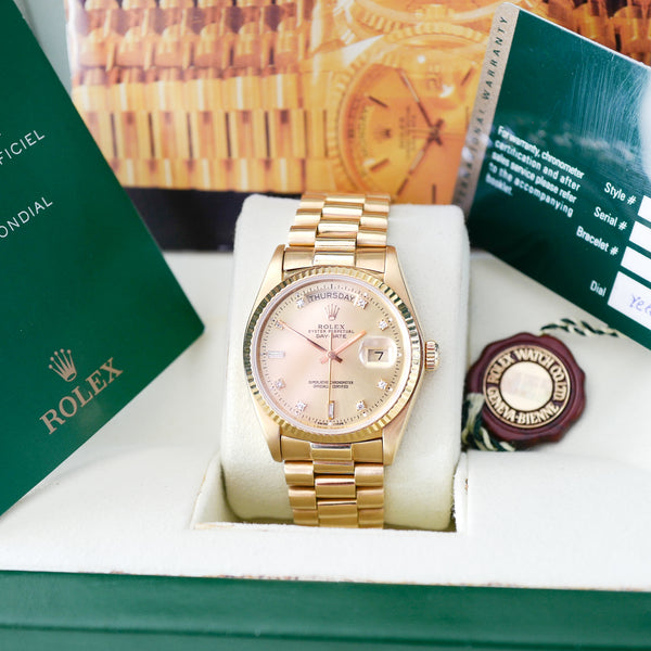Rolex Day-Date "Or & Diamants"  'Comme Neuve'  (1980) - Réf. 18038