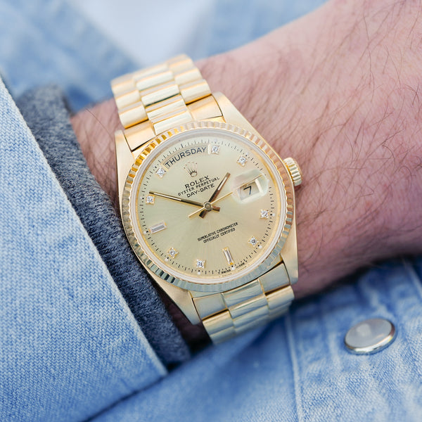 Rolex Day-Date "Or & Diamants"  'Comme Neuve'  (1980) - Réf. 18038