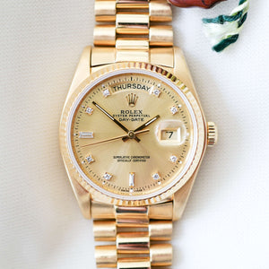 Rolex Day-Date "Or & Diamants"  'Comme Neuve'  (1980) - Réf. 18038