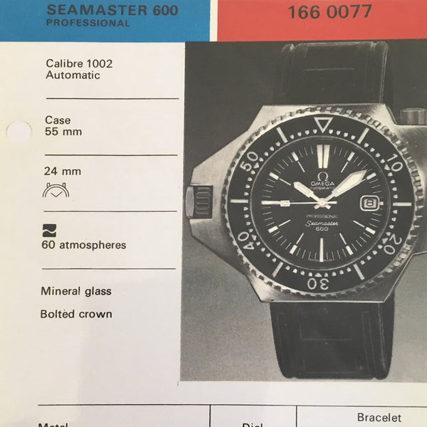 Vintage document usine Omega Seamaster Ploprof 600m
