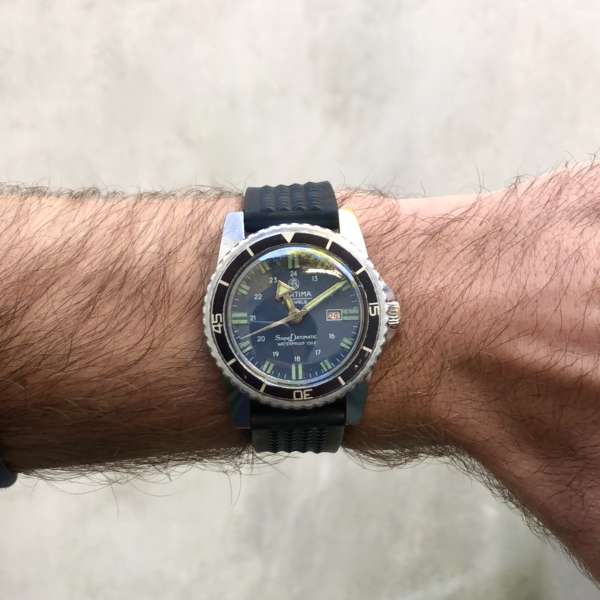 Montre Vintage Mortima Superdatomatic Plongée Fond Bleu - Rare Occasion