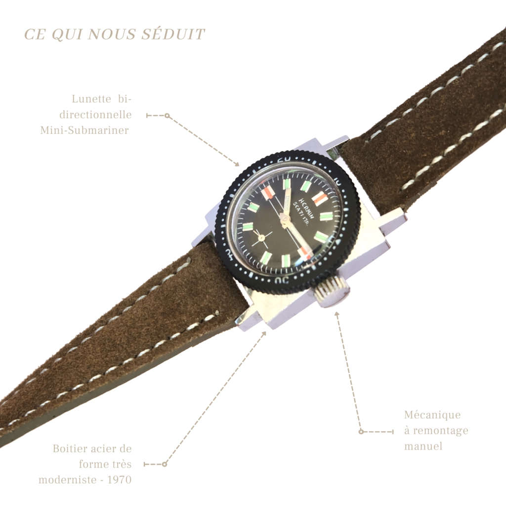 Montre vintage femme petite taille plongeuse mécanique Montre vintage femme petite taille plongeuse mécanique