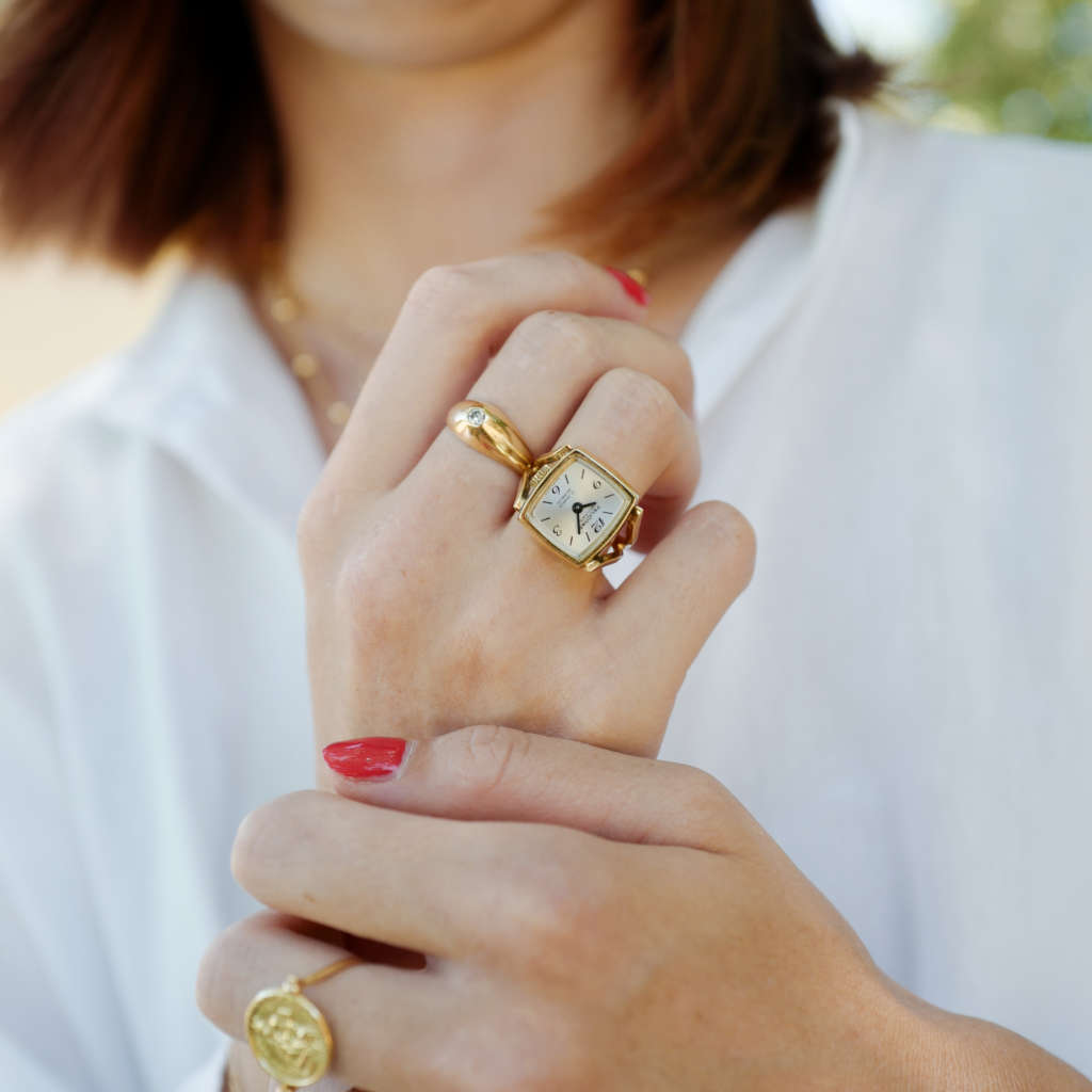 montre bague mecanique vintage or