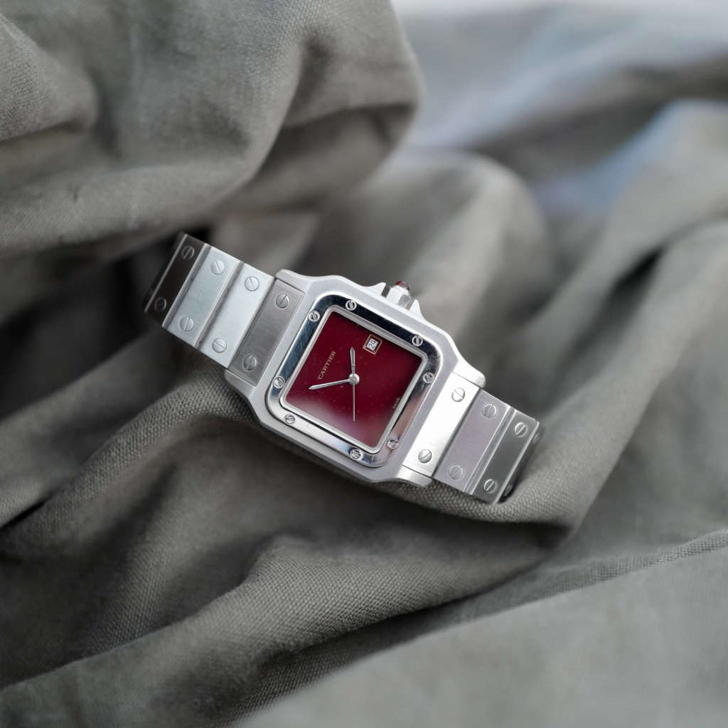 Cartier Santos vintage cadran bordeaux rare