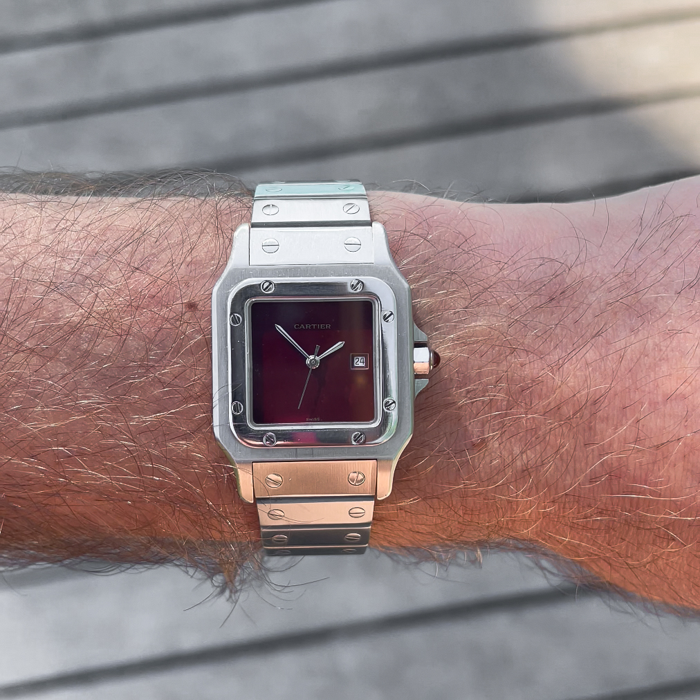 Montre cartier Santos homme vintage rouge