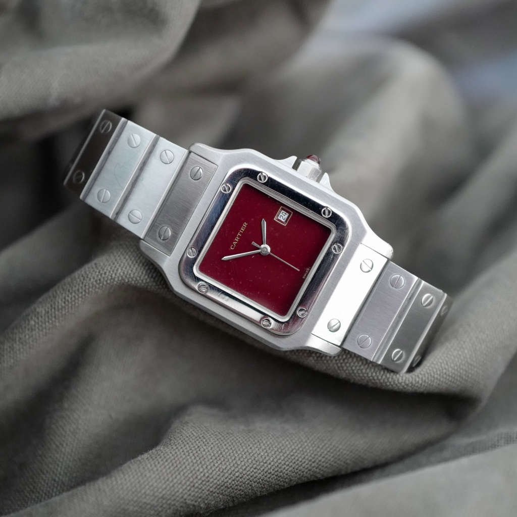 Montre vintage Cartier Santos homme red dial