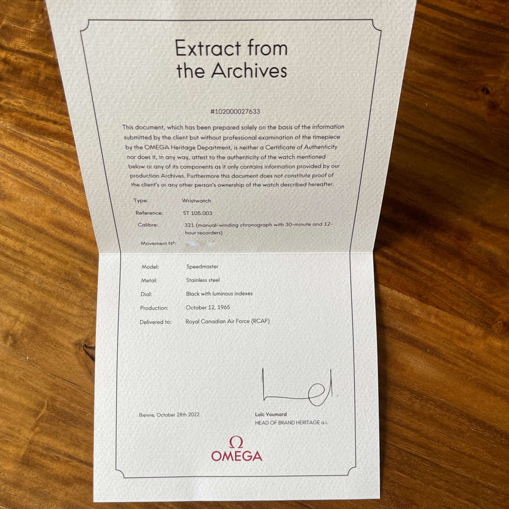 Omega Speedmaster Ed White extrait d'archives