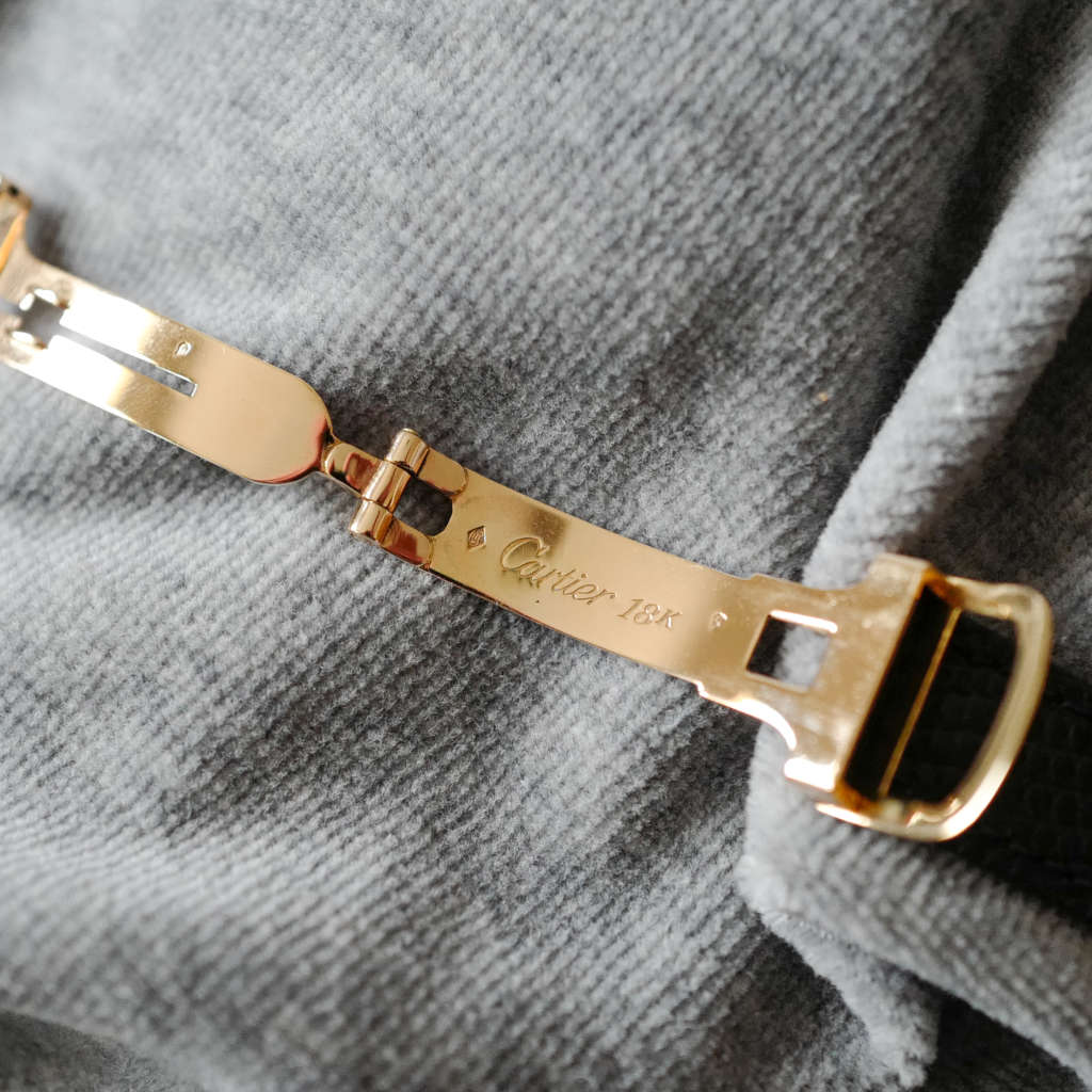 Montre Cartier Tank Normale ancienne boucle déployante bracelet lézard noir Montre Cartier Tank Normale ancienne boucle déployante bracelet lézard noir