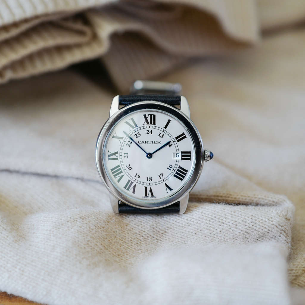 Montre Cartier ronde solo bracelet noir homme occasion