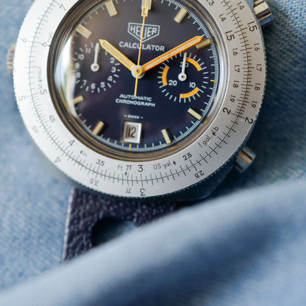 Montre Tag Heuer vintage Calculator cadran bleu Montre Tag Heuer vintage Calculator cadran bleu