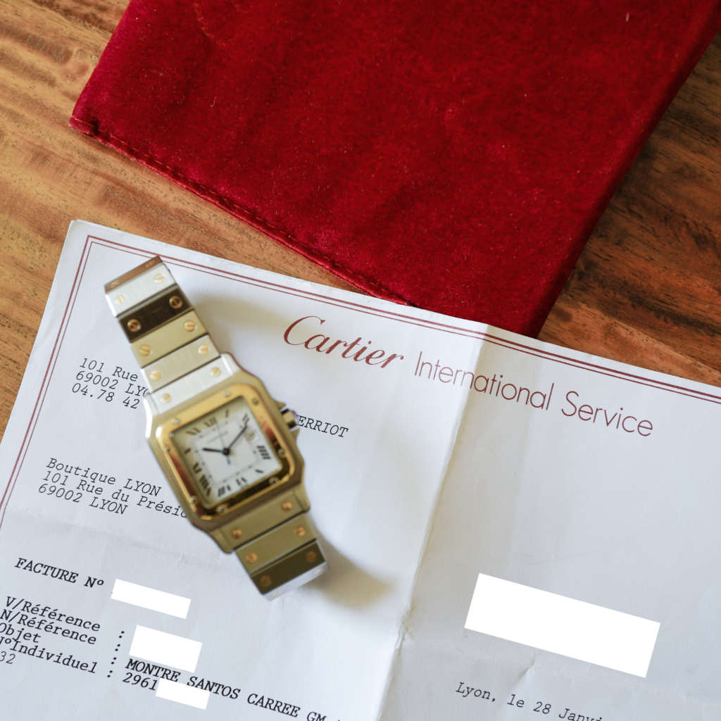 Cartier Santos vintage homme boite papiers de service Cartier Santos vintage homme boite papiers de service