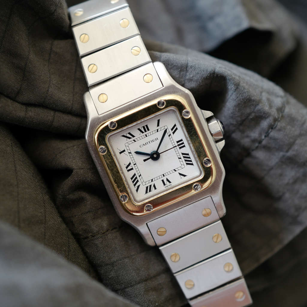 jolie montre cartier vintage santos or acier pour femme petit modèle