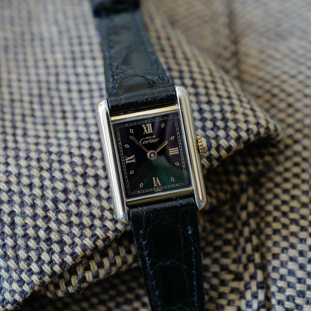 montre cartier tank must vintage cadran noir pour femme