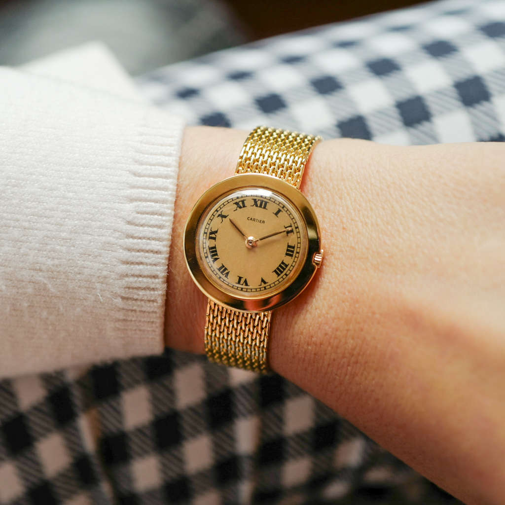 cafe noir montres vintage cartier ufo soucoupe bracelet or massif 18k mouvement corum paris femme rare_1