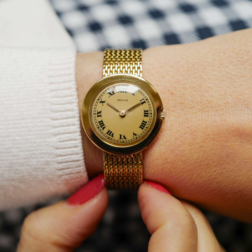 cafe noir montres vintage cartier ufo soucoupe bracelet or massif 18k mouvement corum paris femme rare_3