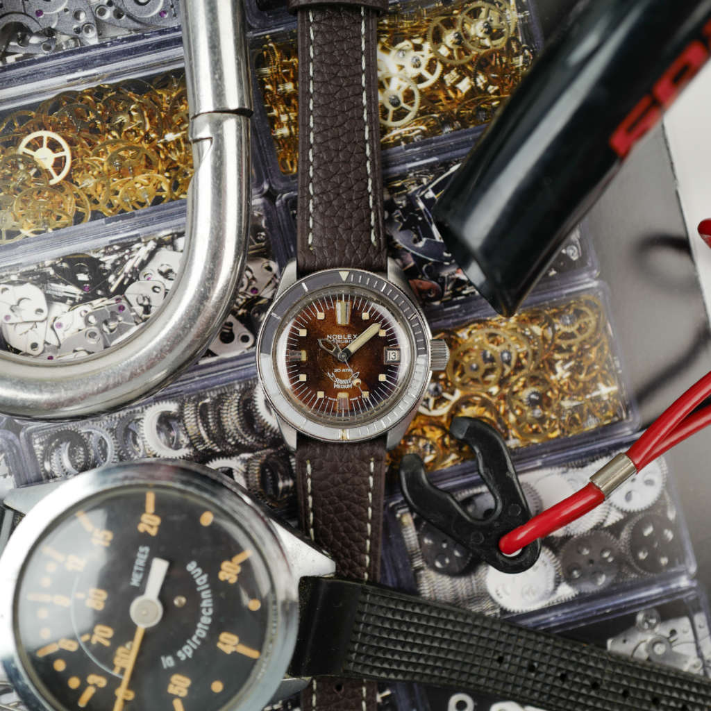 cafe noir les montres horloger marseille vintage squale medium plongee 1970 patine tropicale vintage bakelite_1