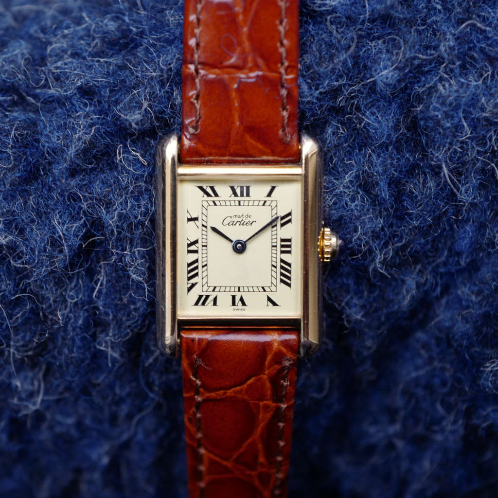 cafe noir les montres vintage cartier tank must pour femme petite modele vermeil bracelet marron_1