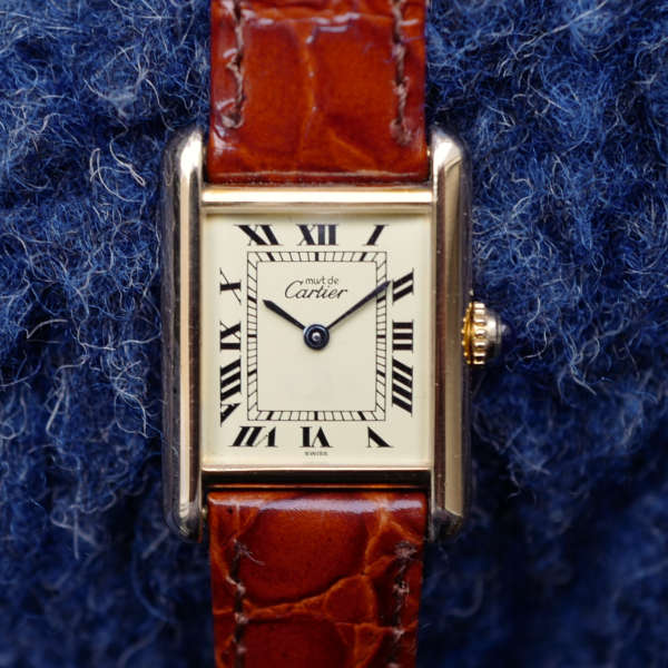 cafe noir les montres vintage cartier tank must pour femme petite modele vermeil bracelet marron_5