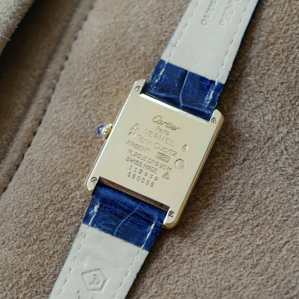 cafe noir montres vintage marseille cartier tank must grand modèle argent vermeil plaque or cadran rare_1