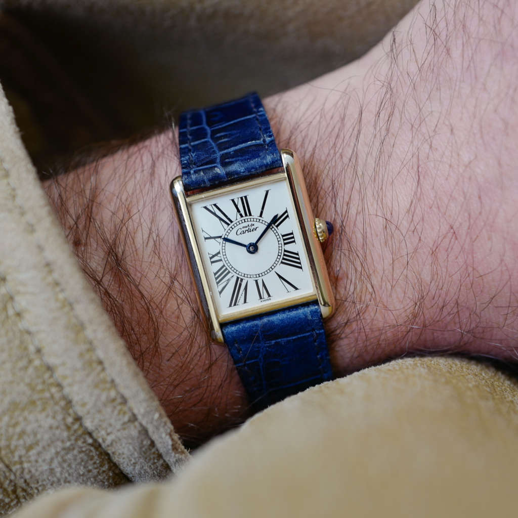 cafe noir montres vintage marseille cartier tank must grand modèle argent vermeil plaque or cadran rare_8