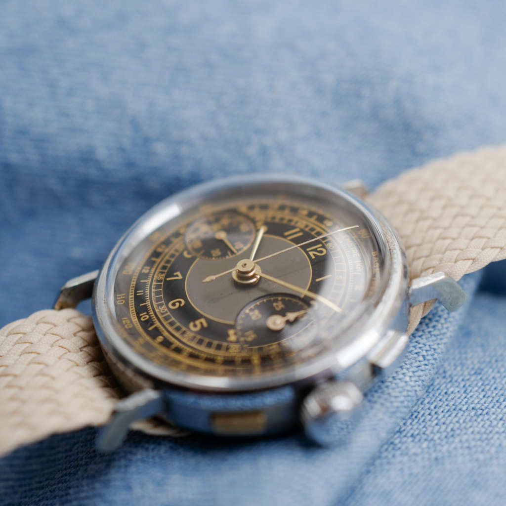 cafe noir montres vintage marseille horloger chronographe militaire triple poussoir militaire télémètre tachymètre gilt vintage_2