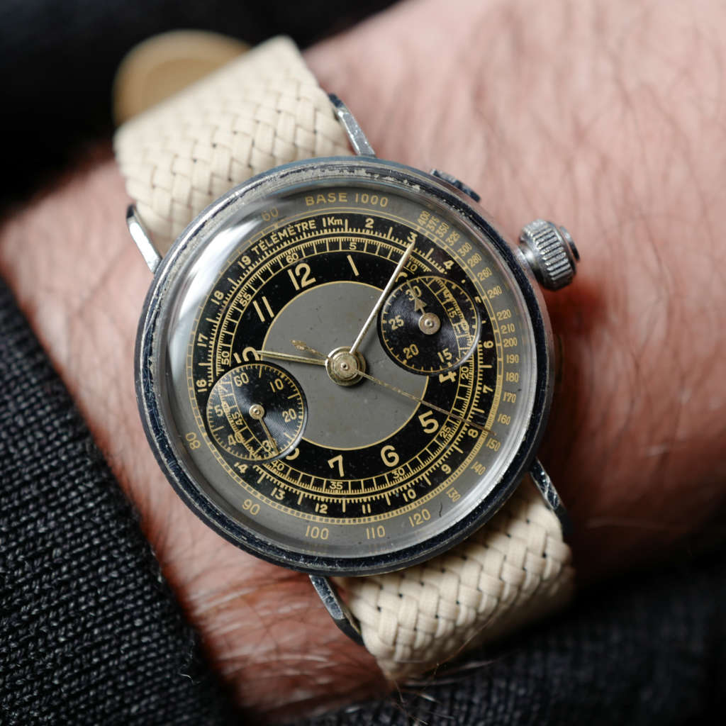 cafe noir montres vintage marseille horloger chronographe militaire triple poussoir militaire télémètre tachymètre gilt vintage_2