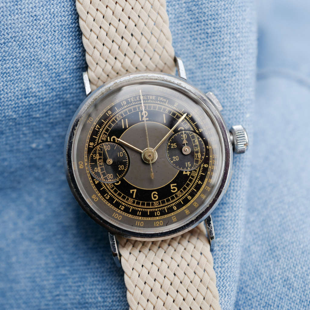 cafe noir montres vintage marseille horloger chronographe militaire triple poussoir militaire télémètre tachymètre gilt vintage_2