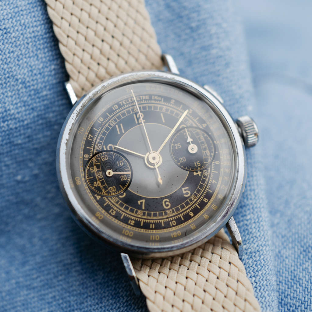 cafe noir montres vintage marseille horloger chronographe militaire triple poussoir militaire télémètre tachymètre gilt vintage_2