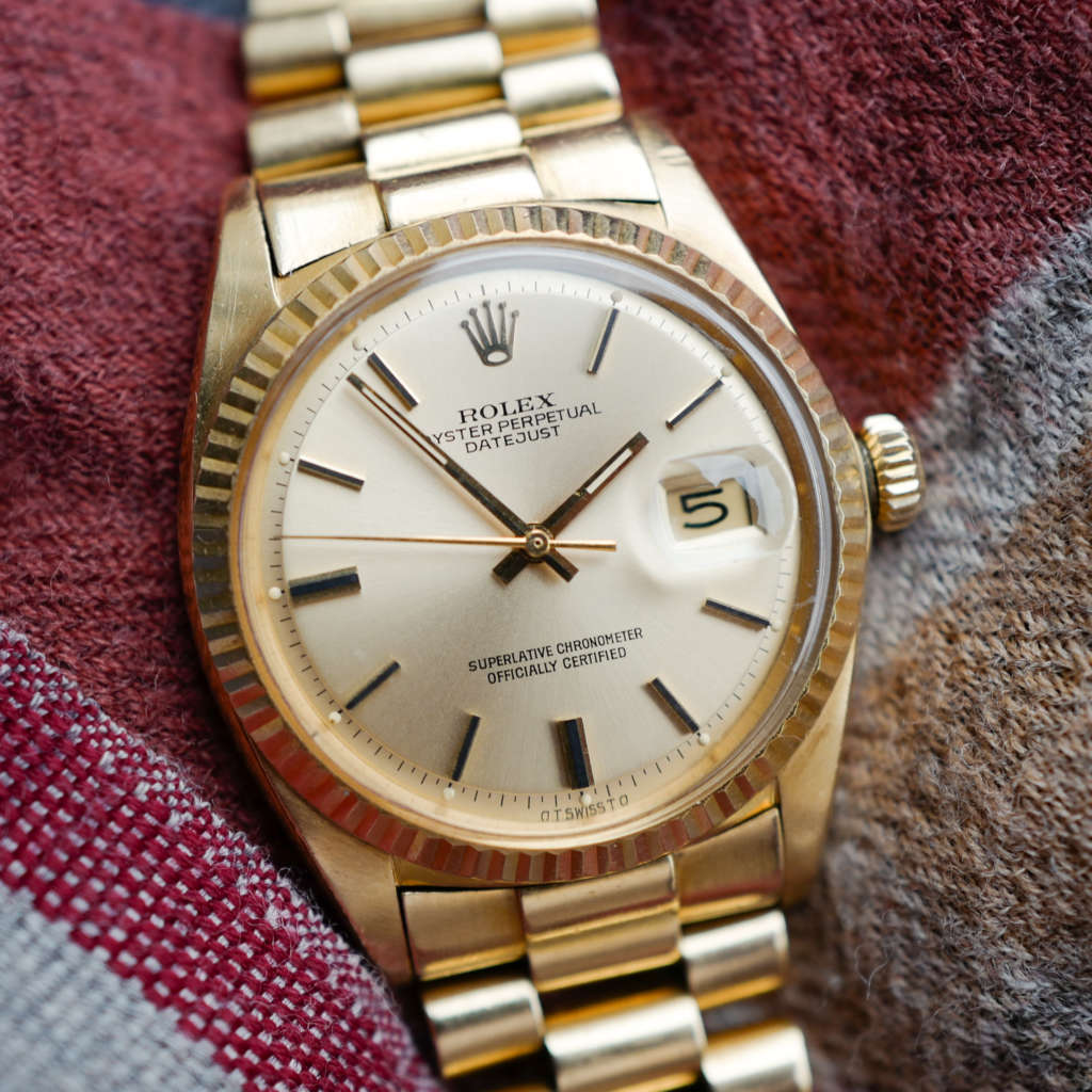 cafe noir montres vintage rolex datejust 1601 bracelet or jaune massif 18k bracelet president 1956_3