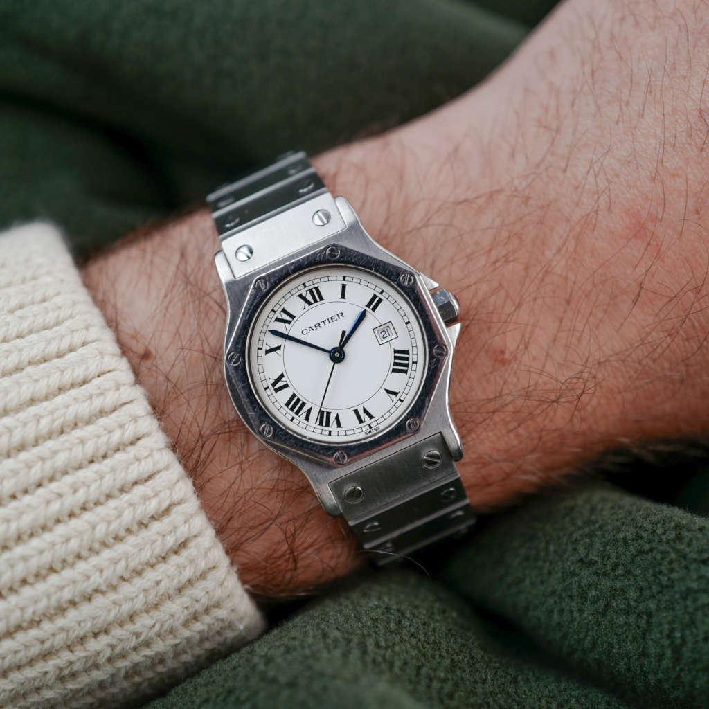 cafe noir montres horloger marseille cartier santos octogonale octo 2965 acier homme automatique vintage full set_2