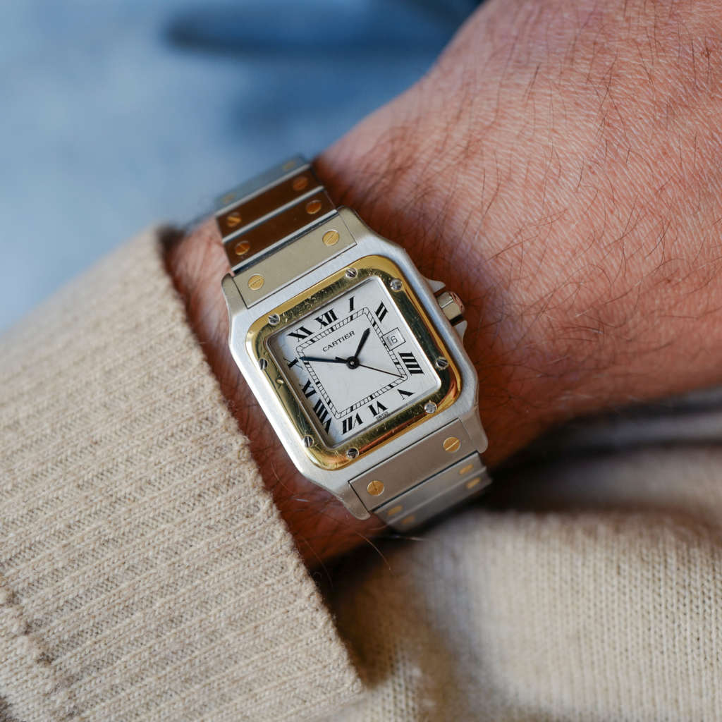 cafe noir montres vintage horloger marseille cartier santos 2961 or acier cadran blanc bracelet or et acier_1