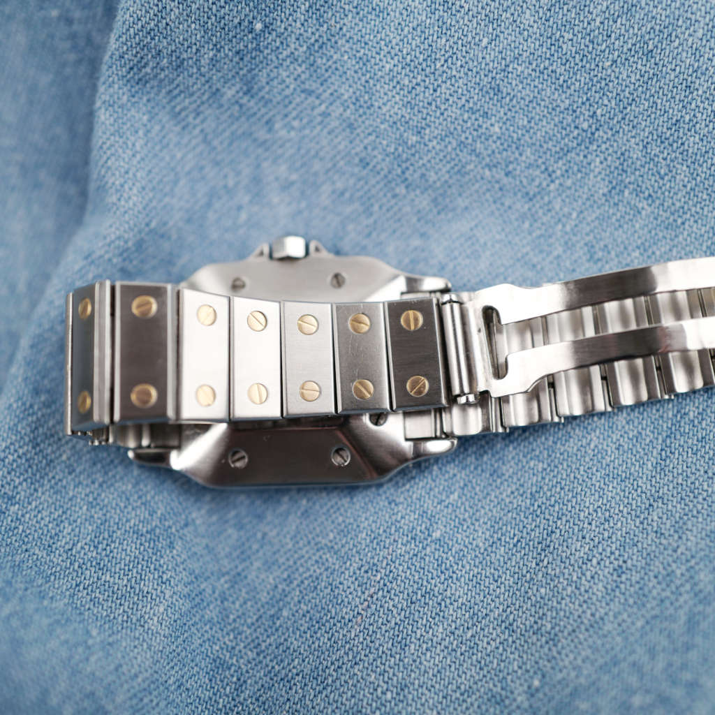 cafe noir montres vintage horloger marseille cartier santos 2961 or acier cadran blanc bracelet or et acier_1