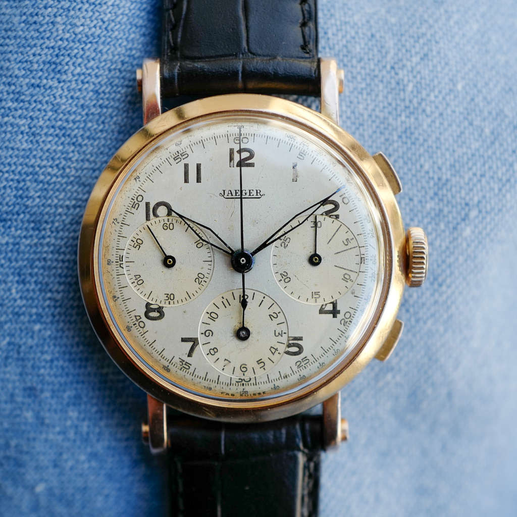 JAEGER Chronographe COMPAX Or Rose Oversize Vintage 1960