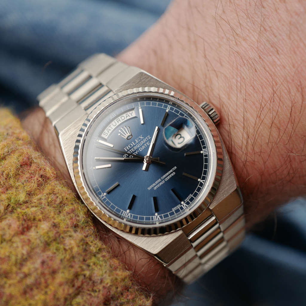 cafe noir montres vintage horloger marseille vintage rolex day date oyster quartz cadran bleu or blanc ref 19019_1