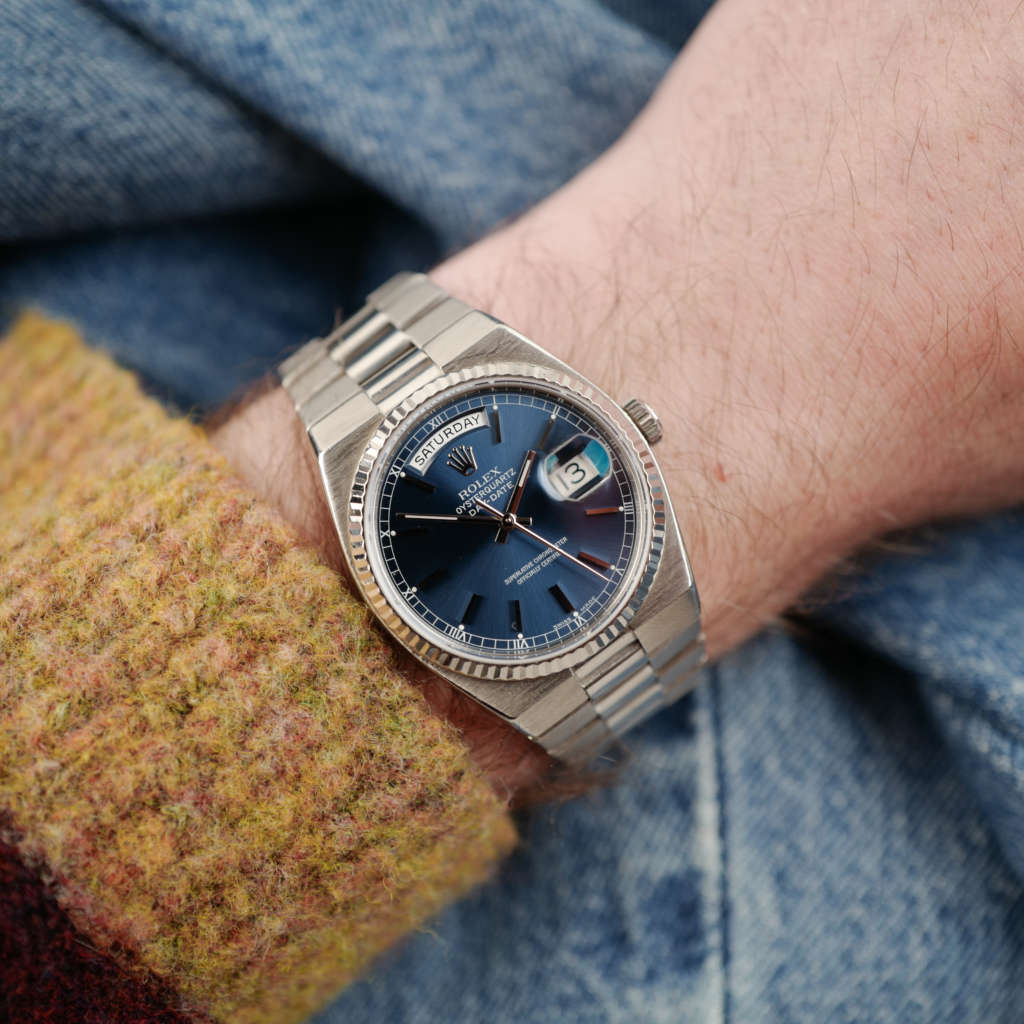 cafe noir montres vintage horloger marseille vintage rolex day date oyster quartz cadran bleu or blanc ref 19019_1